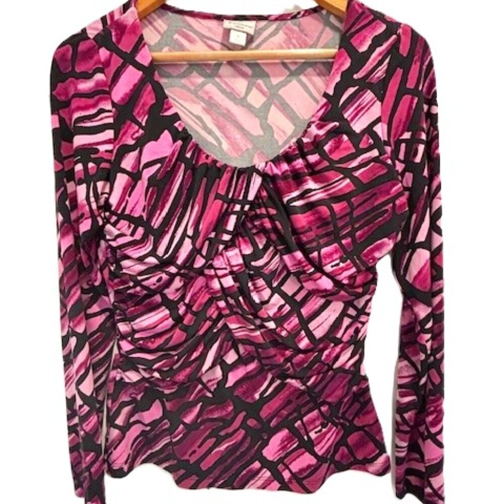 Worthington Pink & Black Shirred Top, Size Small